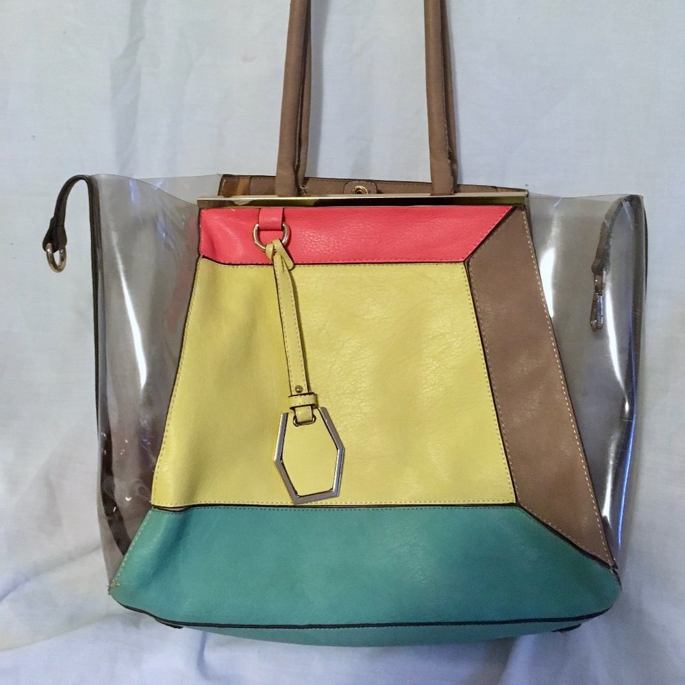 Rare colorblock tote Miami beach aqua pink